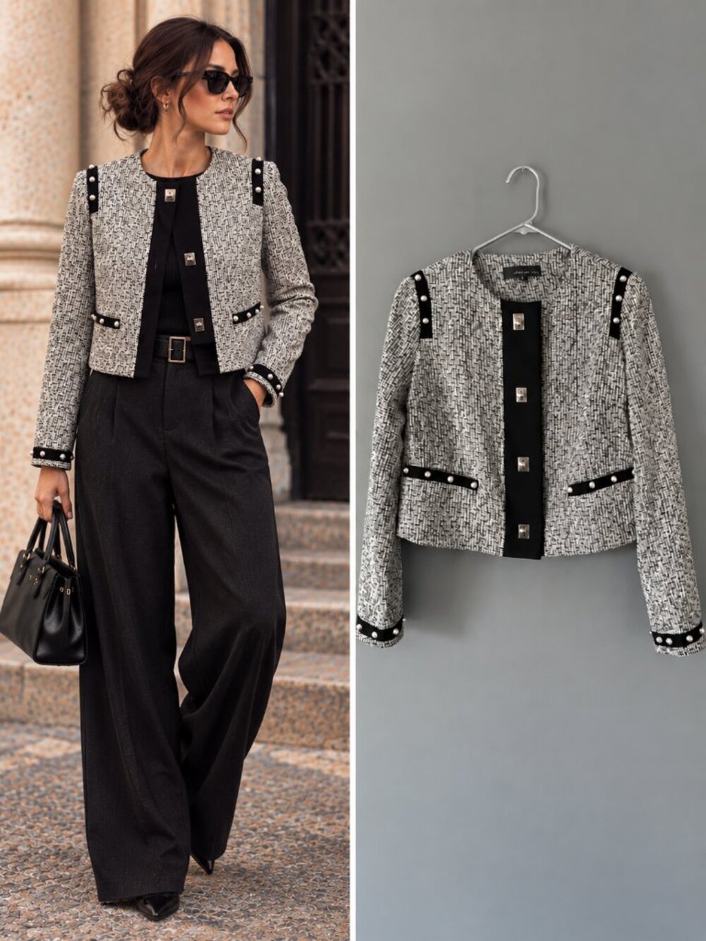 Adelyn Rae Black White Tweed Cropped Lady Jacket Parisian Old Money S